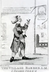 Landsbybarberen L. M. Inglaterra, graveret af James Bretherton (1750-99), 1772